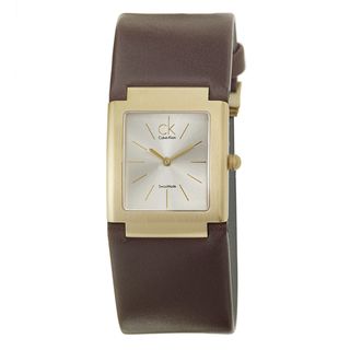 Calvin Klein Women's 'Dress' Yellow Goldplated Stainless Steel and Leather Thin Strap Quartz Watch Calvin Klein Women's Calvin Klein Watches