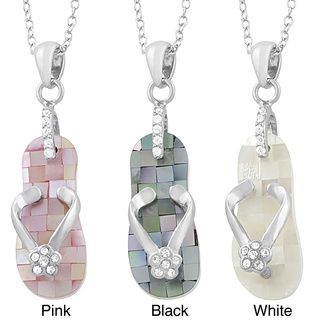 Fremada Rhodium plated Sterling Silver Mother of Pearl Flip Flop Necklace Fremada Pearl Necklaces