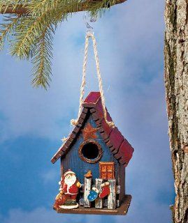Rustic Wood Holiday Birdhouse with Santa   Bird Houses