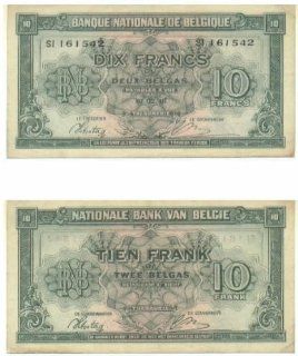 Belgium 1943 (1944) 10 Francs, Pick 122 