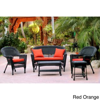 Zest Avenue Black Wicker 5 piece Conversation Set With Cushions Red Size 5 Piece Sets