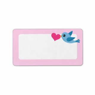 Blue love bird with pink heart blank labels