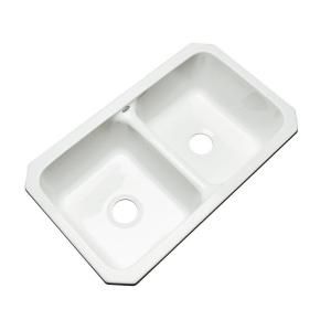 Thermocast Newport Undermount Acrylic 33x19.5x9 in. 0 Hole Double Bowl Kitchen Sink in White 40000 UM
