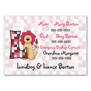 Child's Emergency Information Cards Letter L Business Card Template