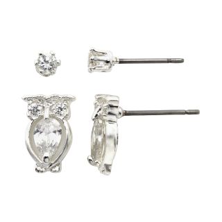 Bridge Jewelry Cubic Zirconia Owl and Stud Earring Set