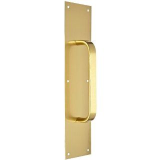 Rockwood 126 X 70C.4 Brass Pull Plate, 16" Height x 4" Width x 0.050" Thick, 8" Center to Center Handle Length, 1" Half Round Handle Diameter, Satin Clear Coated Finish Hardware Handles And Pulls