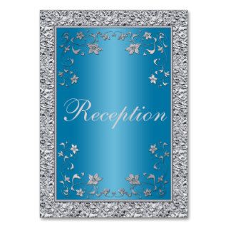 Turquoise and Silver Foil Floral Enclosure Card Business Card