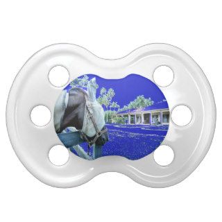 horse head over fence blue colored pacifiers