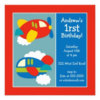 First Birthday Party Invitations Boys Airplanes