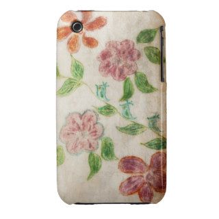 Fleurs & Birds Case, Crayon Drawing added texture iPhone 3 Case
