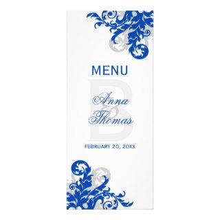 Royal Blue and Silver Flourish Menu Card Invite