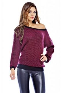AX Paris Women's Contrast Knit Burgundy Sweater Cardigan Sweaters