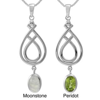 Sterling Silver Oval Cut Natural Peridot/Moonstone Modern Celtic Knot Pendant (Thailand) Necklaces