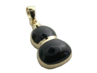 Onyx Chinese Gourd Pendant, 14k Gold Jewelry