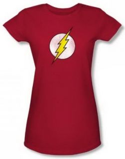 DC Flash Logo Distressed Juniors Red Sheer Cap Sleeve T Shirt DCO137 JS Clothing