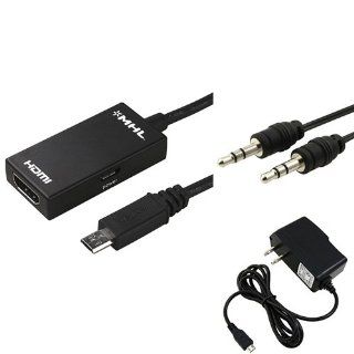 eForCity Micro USB to HDMI MHL Adapter + Retractable 3.5mm Audio Extension Cable M/M + Travel Charger Compatible with Samsung© Galaxy S IV i9500/ Galaxy S III i9300/ Galaxy Note III N9000 Cell Phones & Accessories