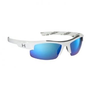 Under Armour Nitro L "Youth" Shiny White Frame  W/ Repeating UA Wordmark On Interior W/ Charcoal Rubber/ Gray/Blue Sunglasses Clothing