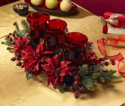Poinsettia and Berry Triple Candelabrum Silk Plant Nearly Natural Silk Plants
