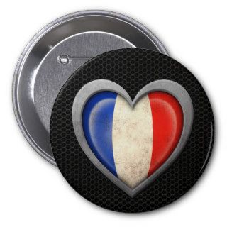 French Heart Flag Steel Mesh Effect Button