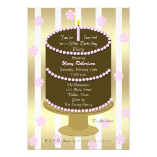 Cake 90th Birthday Party Invitation   90th in Pink