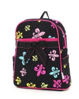 Belvah Quilted Fleur De Lis Backpack Style Handbag (Black/Multi) Clothing