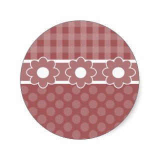 Pretty Abstract Girly Gingham Polka Dots Pattern Round Sticker