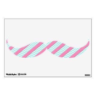 Girly pink polka dots stripes teal chevron pattern wall decal