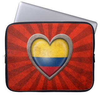 Aged Colombian Flag Heart with Light Rays Laptop Computer Sleeves
