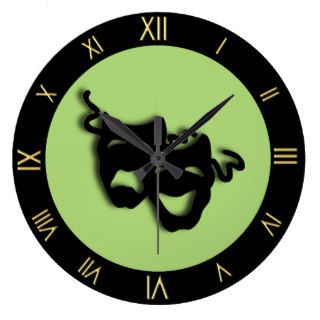 Comedy and Tragedy Green Theater Wall Clock