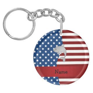 Personalized name Patriotic dolphin Keychain