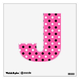 Pink Black White Polka Dots Wall Decal   Letter J