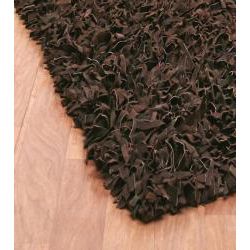 Hand tied Pelle Dark Brown Leather Shag Rug (2'6 x 8') St Croix Trading Runner Rugs