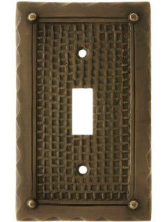 Bungalow Style Single Toggle Switch Plate In Antique Brass. Light Switch Plates.    