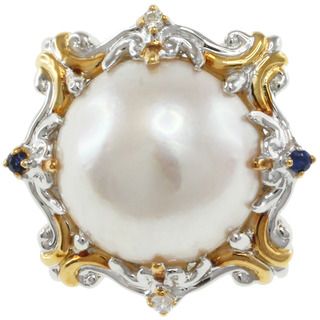 Michael Valitutti Two tone Mabe Pearl and Sapphire Brooch (15 mm) Michael Valitutti Brooches & Pins