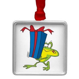 funny giving present froggy frog animal cartoon christmas ornament