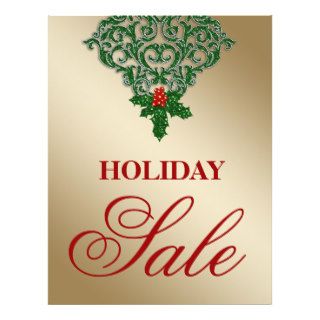 Christmas Retail Sale Flyer Green Damask Holly