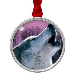 rustic purple sunset woodland wild wolf christmas ornaments