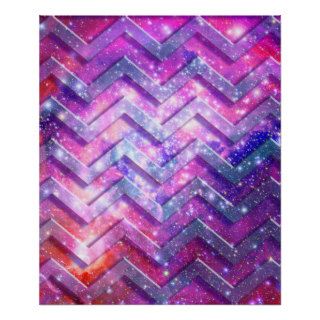 Purple chevron pattern & pink glitter galaxy space print