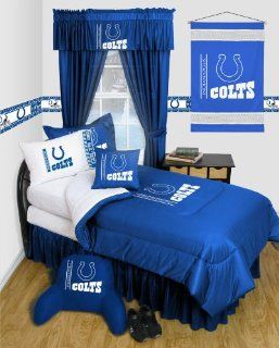 Indianapolis Colts   Locker Room   3 Pc TWIN Comforter Set and One Matching Window Valance (Comforter, 1 Sham, 1 Bedskirt, 1 Matching Window Valance) SAVE BIG ON BUNDLING 