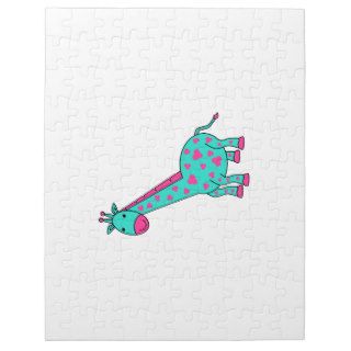 Turquoise giraffe with pink hair jigsaw puzzles