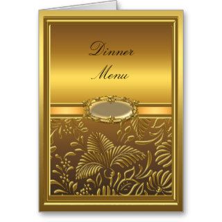 Dinner Menu Card Gold Damask Floral