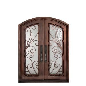 Iron Doors Unlimited Flusso Center Arch Painted Heavy Bronze Decorative Wrought Iron Entry Door IF7498REHW