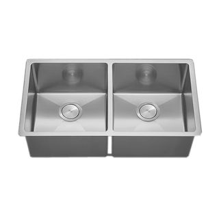VL 33 inch Tight Radius Square 18 gauge Stainless Steel Double Bowl Undermount Kitchen Sink Kitchen Sinks