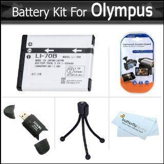 Battery Kit For Olympus VG 160, VG 140, VG 145, VG 130, VG 120, VG 110 Digital Camera Includes Replacement Extended (800mAh) LI 70B Battery + LCD Screen Protectors + USB 2.0 High Speed SD Card Reader + Mini Tabletop Tripod + MicroFiber Cleaning Cloth  Cam