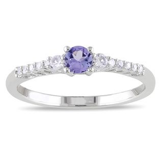 Miadora Silver Tanzanite, Created White Sapphire and Diamond Ring Miadora Gemstone Rings