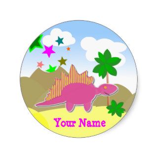 Pink Dinosaur Name Stickers