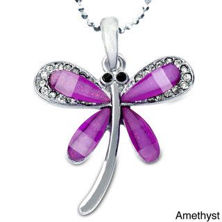 Silvertone Colored Crystal Dragonfly Necklace West Coast Jewelry Fashion Necklaces