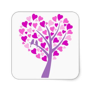 Heart tree with love birds for wedding invitation sticker