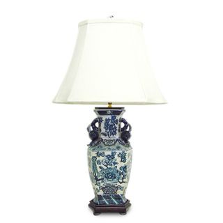 Blue/ White Hex Lamp with Pomegranate Handles Table Lamps