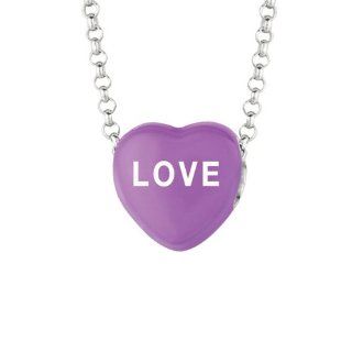 Sterling Silver 10mm Purple enamel Sweethearts LOVE Heart Pendant Jewelry